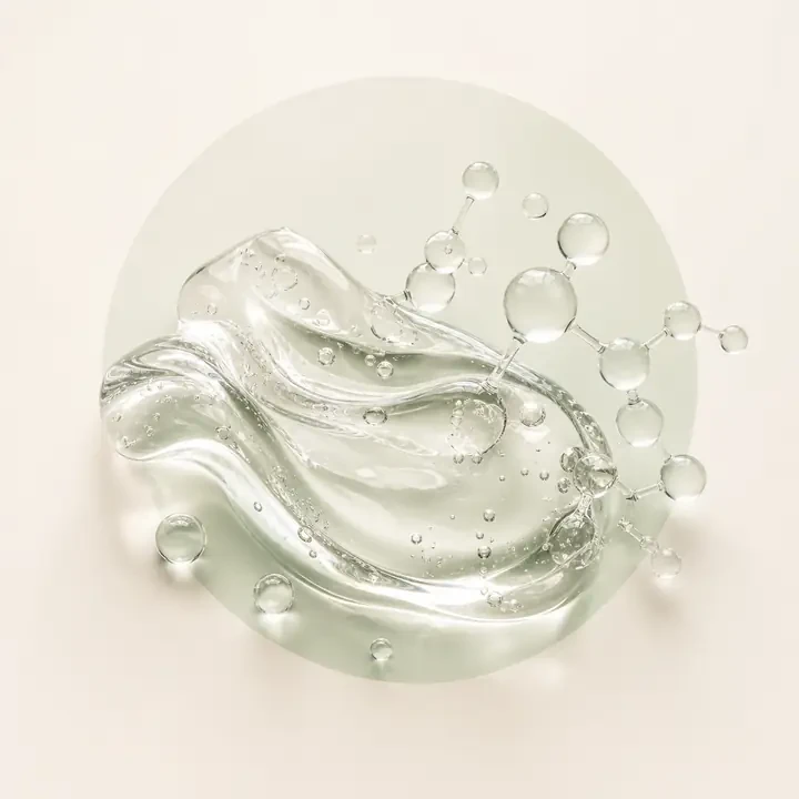 Hyaluronsäure: hydratisierte Gelstruktur als redaktionelle Inhaltsstoffdarstellung