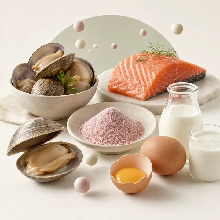Vitamin B12: natürliche Quellen und redaktionelle Nährstoffdarstellung