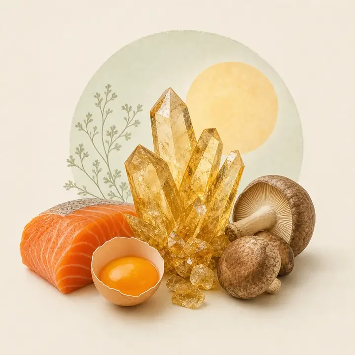 Vitamin D: natürliche Quellen und redaktionelle Nährstoffdarstellung