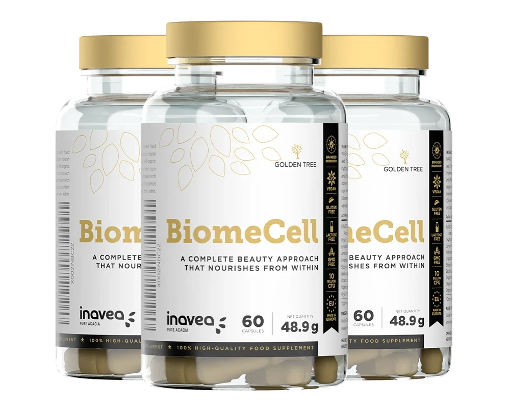Drei Flaschen Golden Tree BiomeCell als 90-Tage-Vorrat