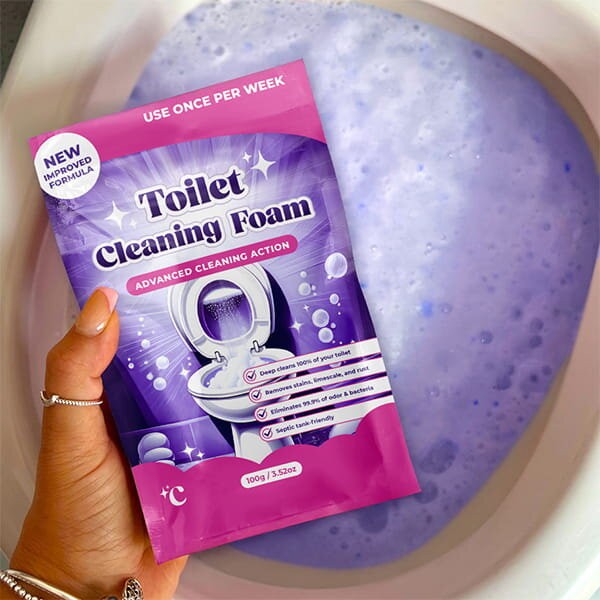 FizzClean Toilettenreinigungsschaum bei der Anwendung in einer Toilettenschüssel