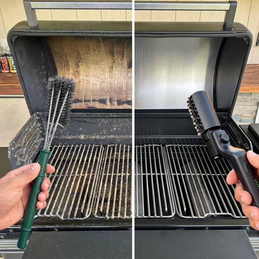 GrillWizz Electric Grill Cleaner im Vergleich zu einer herkömmlichen Grillbürste