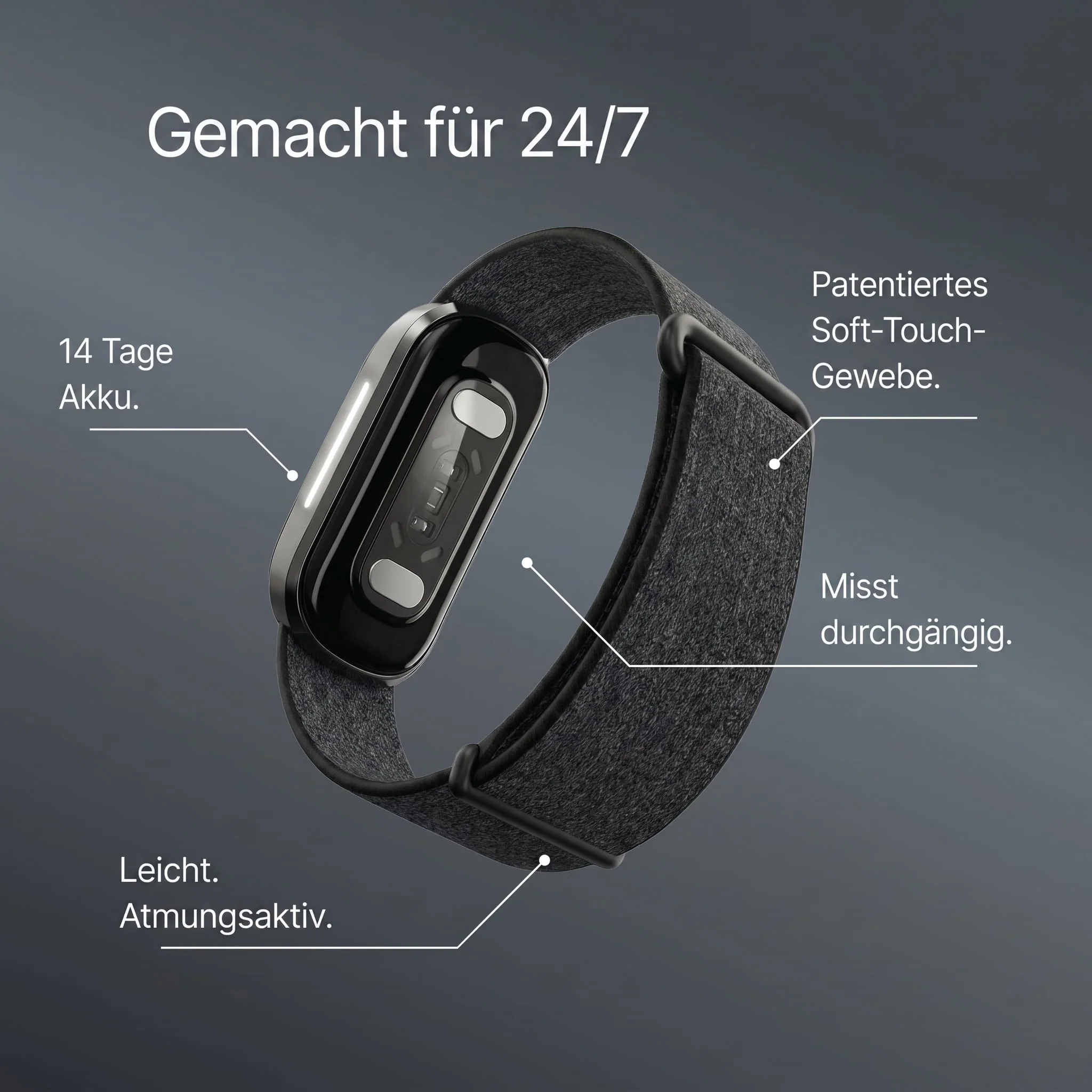 Band 2.0 – Sensordetails, für 24/7-Tragekomfort, leicht und atmungsaktiv (laut Hersteller)