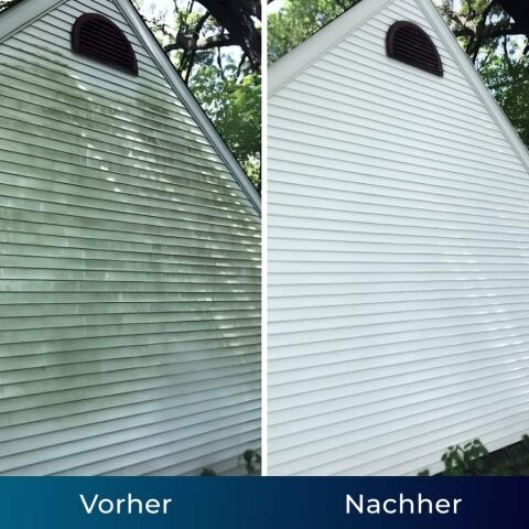 Jetterix Vorher-Nachher Beispiel für Reinigung einer Fassade mit Wasserstrahl