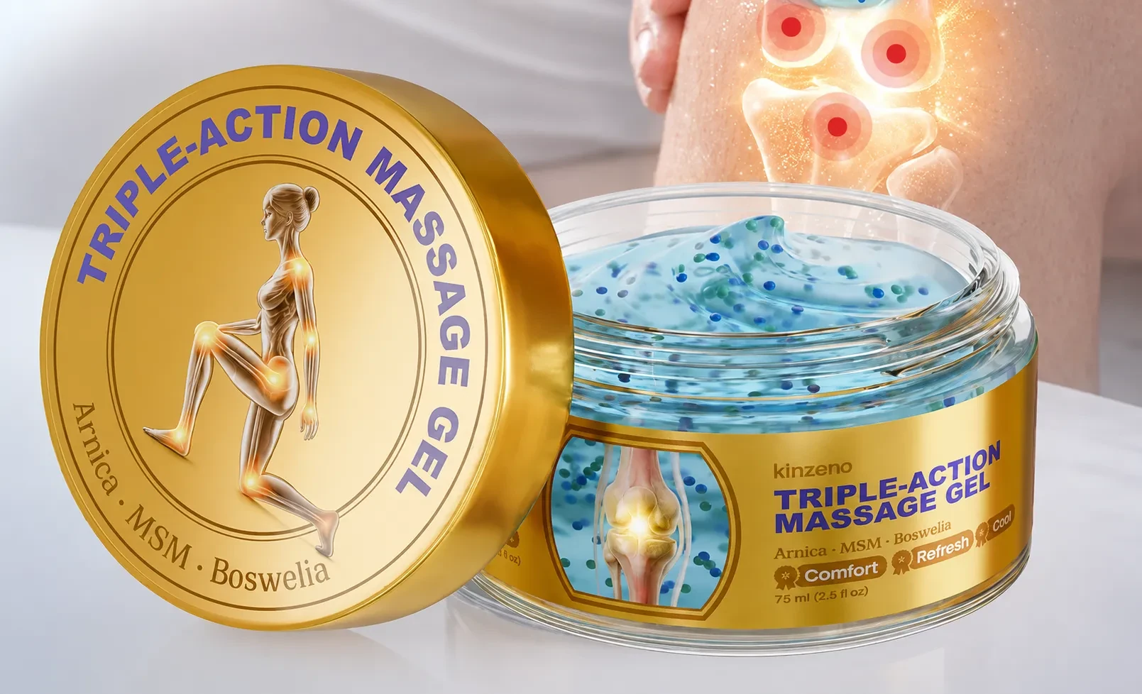 Kinzeno Joint Pain Massage Gel im 75-ml-Tiegel mit Arnika, MSM und Boswellia