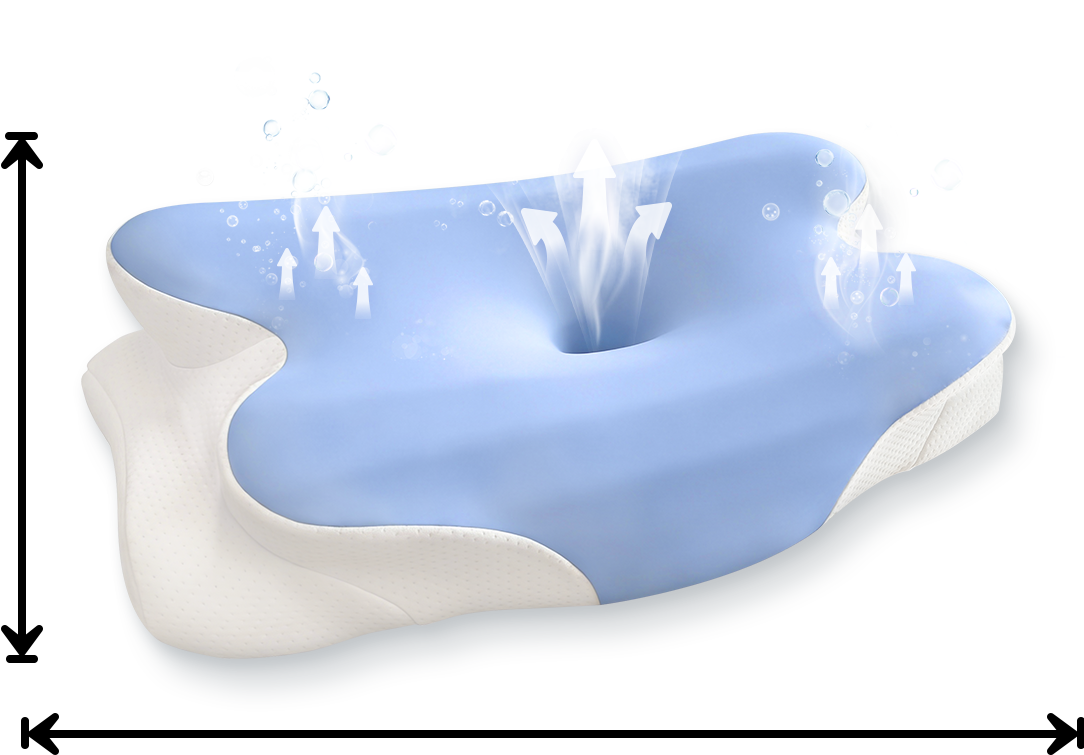 Melara Pillow mit atmungsaktiver Kühlstruktur und Größendarstellung