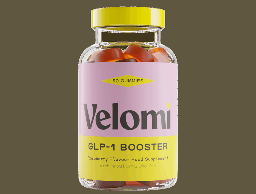 Velomi GLP-1 Booster mit 50 Himbeer-Gummies in der Einzelpackung