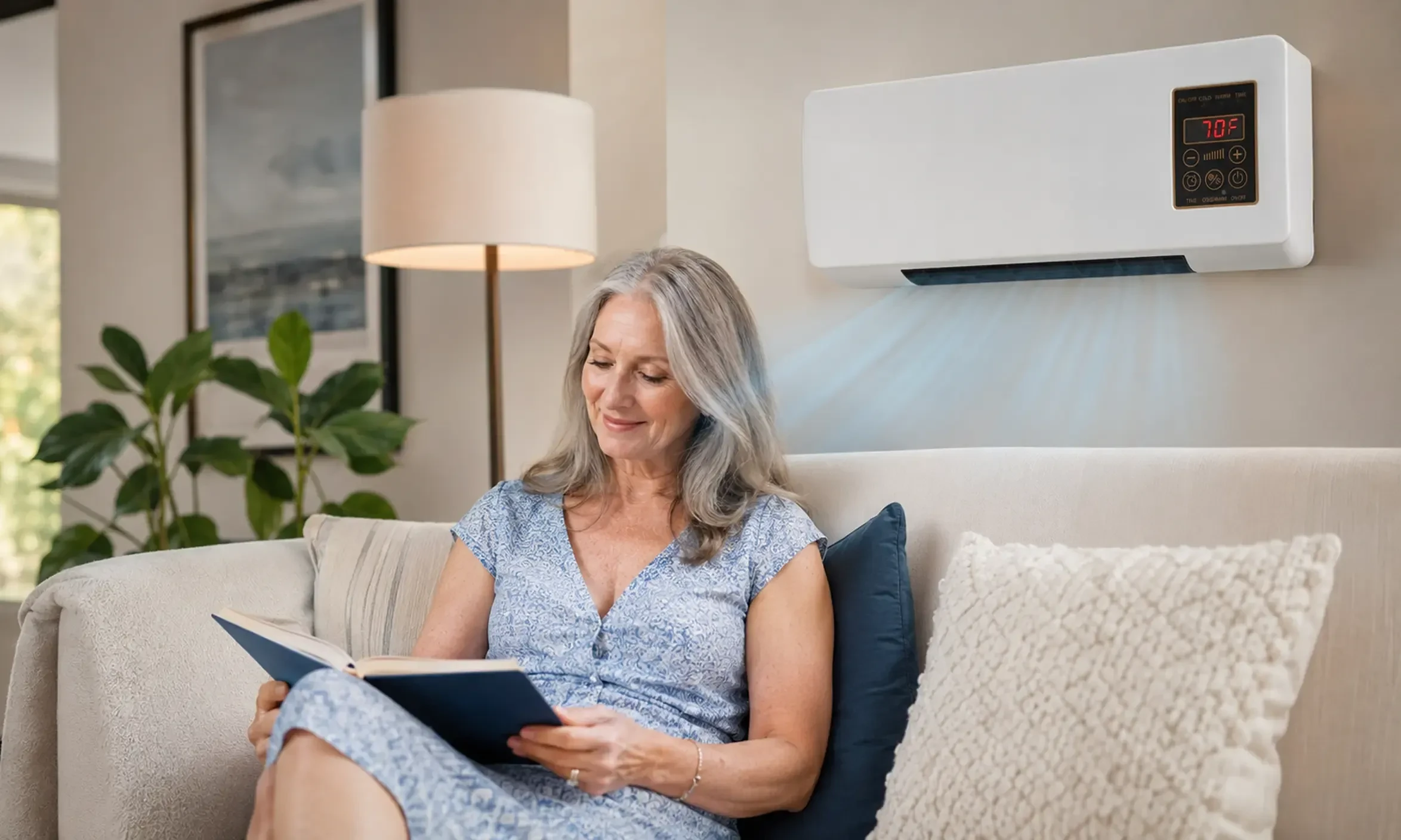 Vital Pro Breeze Luftkühler im Wohnbereich mit Touchscreen-Bedienfeld